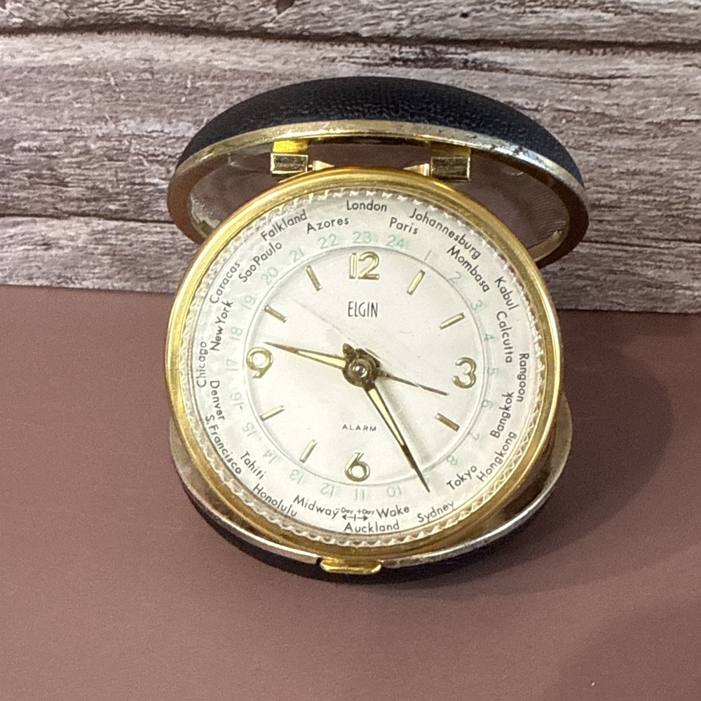 Vintage ELGIN Desk Mantle ALARM Luminous 8900B Travel Clock-WORKS